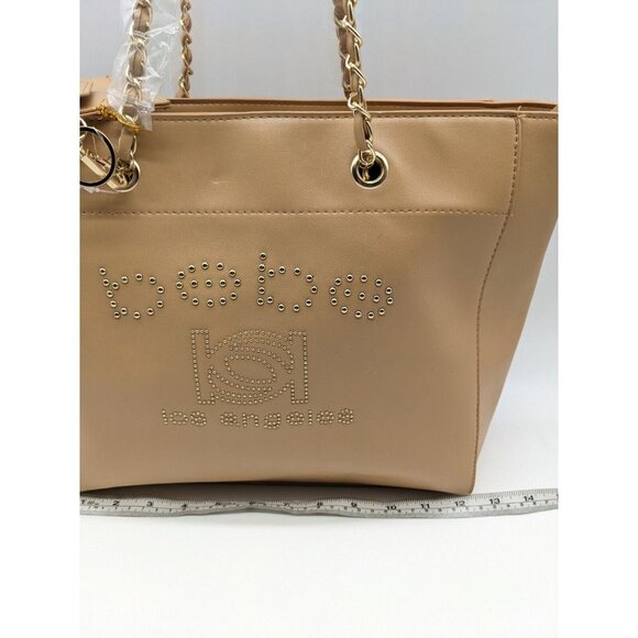 Bebe Allegro Faux-leather Medium Tote + Card case Charm 2 Piece Set - Tan - Picture 13 of 16